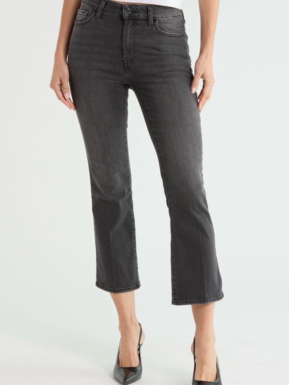 Frame Le Crop Mini Boot Frayed Hem Jeans in Charcoal Gray